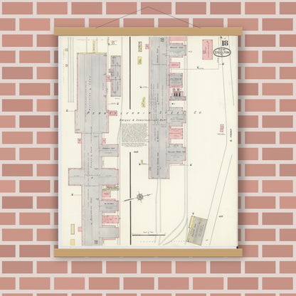 Old map wall art mockup — magnetic wood frame on brick wall — Sanborn Fire Insurance Map from Steelton, Dauphin County, Pennsylvania (1915), Sheet #0018