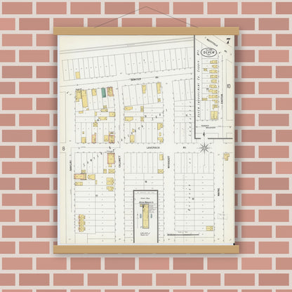 Old map wall art mockup — magnetic wood frame on brick wall — Sanborn Fire Insurance Map from Depew, Erie County, New York (1900), Sheet #0007