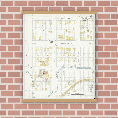 Old map wall art mockup — magnetic wood frame on brick wall — Sanborn Fire Insurance Map from Ashland, Ashland County, Wisconsin (1909), Sheet #0006