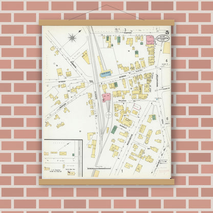 Old map wall art mockup — magnetic wood frame on brick wall — Sanborn Fire Insurance Map from Stoughton, Norfolk County, Massachusetts (1901), Sheet #0005