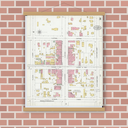 Old map wall art mockup — magnetic wood frame on brick wall — Sanborn Fire Insurance Map from Tecumseh, Lenawee County, Michigan (1899), Sheet #0003
