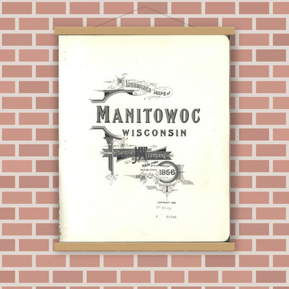 Old map wall art mockup — magnetic wood frame on brick wall — Sanborn Fire Insurance Map from Manitowoc, Manitowoc County, Wisconsin (1956), Sheet #0001