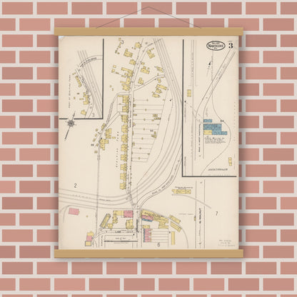 Old map wall art mockup — magnetic wood frame on brick wall — Sanborn Fire Insurance Map from Nanticoke, Luzerne County, Pennsylvania (1920), Sheet #0003