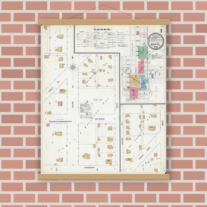 Old map wall art mockup — magnetic wood frame on brick wall — Sanborn Fire Insurance Map from Wyoming, Stark County, Illinois (1899) - Complete Map Set