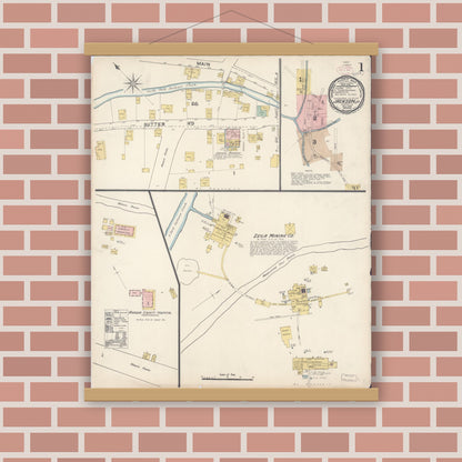Old map wall art mockup — magnetic wood frame on brick wall — Sanborn Fire Insurance Map from Jackson, Amador County, California (1890) - Complete Map Set