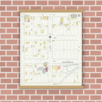 Old map wall art mockup — magnetic wood frame on brick wall — Sanborn Fire Insurance Map from Winnebago, Faribault County, Minnesota (1911), Sheet #0004