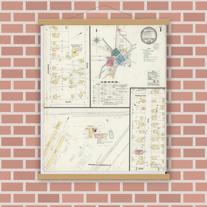 Old map wall art mockup — magnetic wood frame on brick wall — Sanborn Fire Insurance Map from Columbus Grove, Putnam County, Ohio (1901) - Complete Map Set