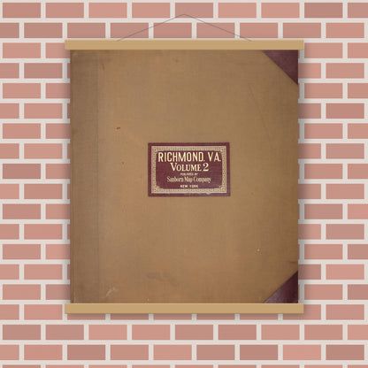Old map wall art mockup — magnetic wood frame on brick wall — Sanborn Fire Insurance Map from Richmond, Independent Cities, Virginia (1950), Sheet #0001