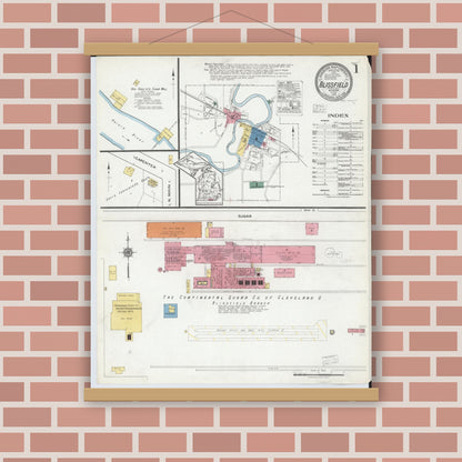 Old map wall art mockup — magnetic wood frame on brick wall — Sanborn Fire Insurance Map from Blissfield, Lenawee County, Michigan (1919), Sheet #0001