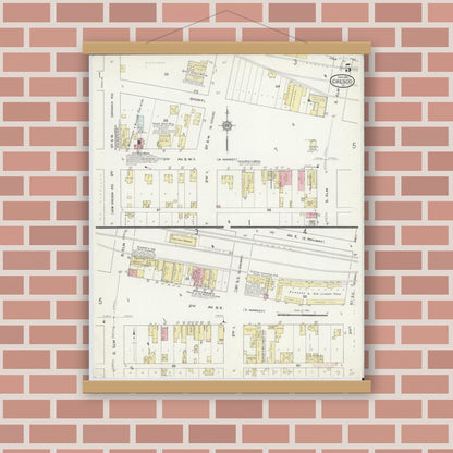Old map wall art mockup — magnetic wood frame on brick wall — Sanborn Fire Insurance Map from Cresco, Howard County, Iowa (1914), Sheet #0005