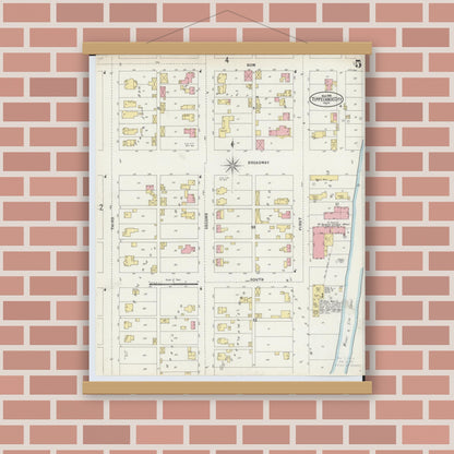 Old map wall art mockup — magnetic wood frame on brick wall — Sanborn Fire Insurance Map from Tipp City, Miami County, Ohio (1898), Sheet #0005