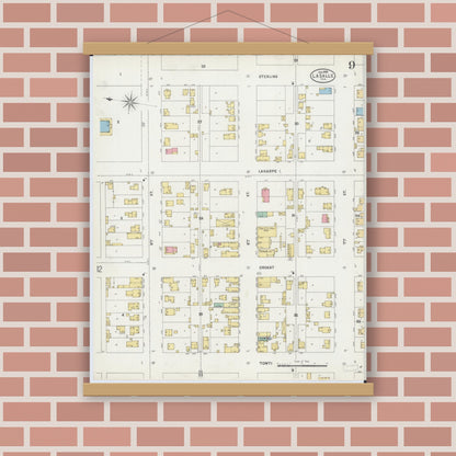 Old map wall art mockup — magnetic wood frame on brick wall — Sanborn Fire Insurance Map from La Salle, La Salle County, Illinois (1898), Sheet #0009