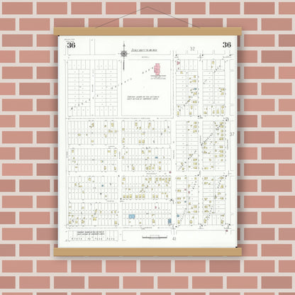 Old map wall art mockup — magnetic wood frame on brick wall — Sanborn Fire Insurance Map from Beloit, Rock County, Wisconsin (1939), Sheet #0036