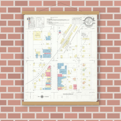 Old map wall art mockup — magnetic wood frame on brick wall — Sanborn Fire Insurance Map from Brown City, Sanilac County, Michigan (1941) - Complete Map Set