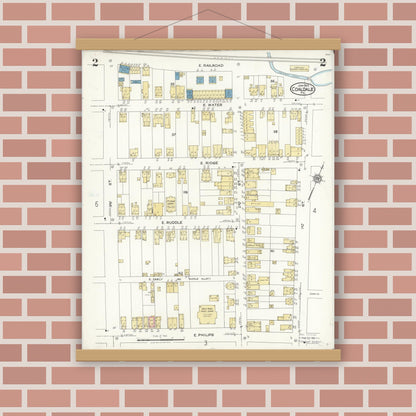 Old map wall art mockup — magnetic wood frame on brick wall — Sanborn Fire Insurance Map from Coaldale, Schuylkill County, Pennsylvania (1923), Sheet #0002