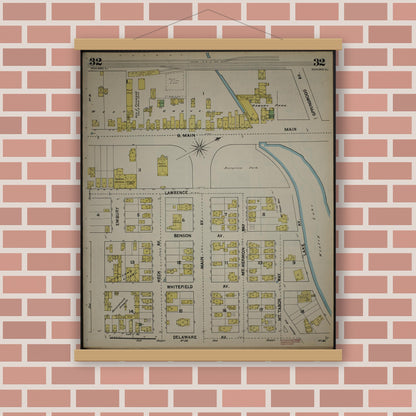 Old map wall art mockup — magnetic wood frame on brick wall — Sanborn Fire Insurance Map from New Jersey Coast, New Jersey Coast, New Jersey (1890), Sheet #0032