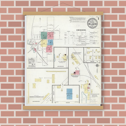 Old map wall art mockup — magnetic wood frame on brick wall — Sanborn Fire Insurance Map from Wellington, Lorain County, Ohio (1911) - Complete Map Set