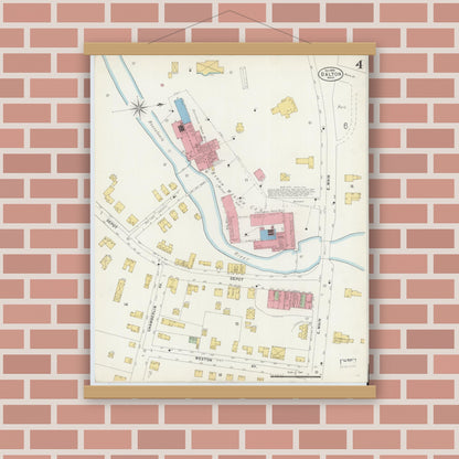 Old map wall art mockup — magnetic wood frame on brick wall — Sanborn Fire Insurance Map from Dalton, Berkshire County, Massachusetts (1898), Sheet #0004