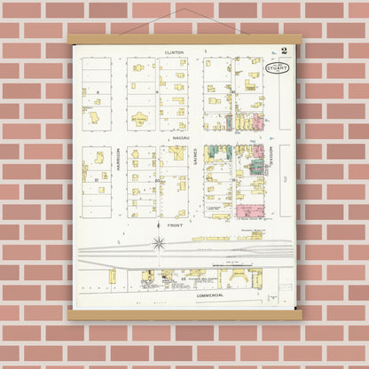 Old map wall art mockup — magnetic wood frame on brick wall — Sanborn Fire Insurance Map from Stuart, Guthrie and Adair Counties, Iowa (1894), Sheet #0002
