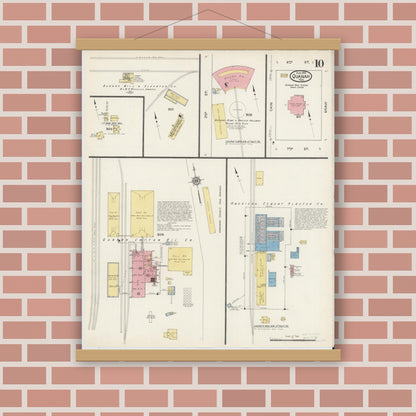 Old map wall art mockup — magnetic wood frame on brick wall — Sanborn Fire Insurance Map from Quanah, Hardeman County, Texas (1915), Sheet #0010