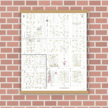 Old map wall art mockup — magnetic wood frame on brick wall — Sanborn Fire Insurance Map from Onawa, Monona County, Iowa (1934), Sheet #0005