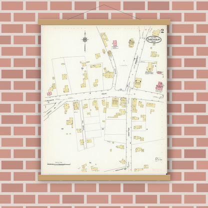 Old map wall art mockup — magnetic wood frame on brick wall — Sanborn Fire Insurance Map from Shrewsbury, Worcester County, Massachusetts (1917), Sheet #0002
