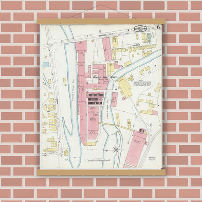 Old map wall art mockup — magnetic wood frame on brick wall — Sanborn Fire Insurance Map from North Adams, Berkshire County, Massachusetts (1897), Sheet #0006