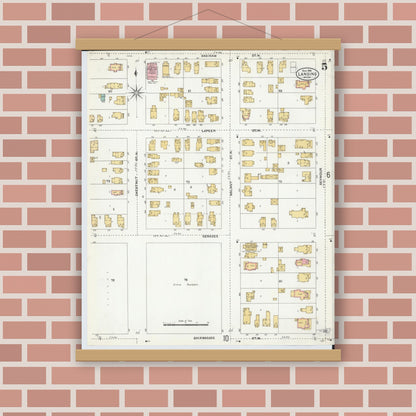 Old map wall art mockup — magnetic wood frame on brick wall — Sanborn Fire Insurance Map from Lansing, Ingham County, Michigan (1906), Sheet #0005
