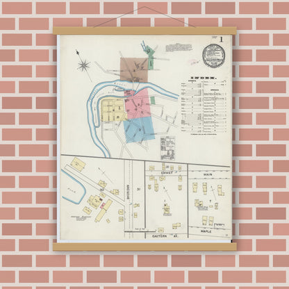 Old map wall art mockup — magnetic wood frame on brick wall — Sanborn Fire Insurance Map from Chicopee Falls, Hampden County, Massachusetts (1891) - Complete Map Set