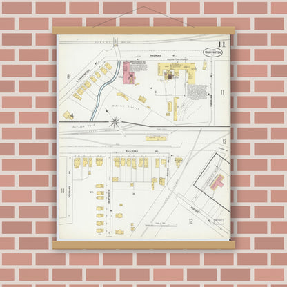 Old map wall art mockup — magnetic wood frame on brick wall — Sanborn Fire Insurance Map from Washington, Warren County, New Jersey (1902), Sheet #0011