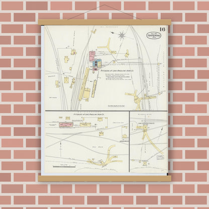 Old map wall art mockup — magnetic wood frame on brick wall — Sanborn Fire Insurance Map from Ishpeming, Marquette County, Michigan (1897), Sheet #0016
