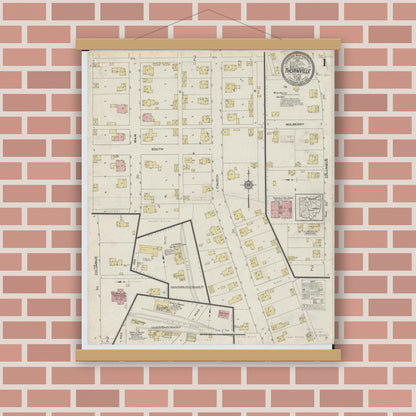 Old map wall art mockup — magnetic wood frame on brick wall — Sanborn Fire Insurance Map from Thornville, Perry County, Ohio (1913) - Complete Map Set