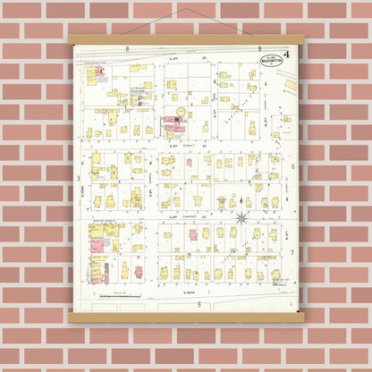Old map wall art mockup — magnetic wood frame on brick wall — Sanborn Fire Insurance Map from Washington, Washington County, Iowa (1902), Sheet #0004