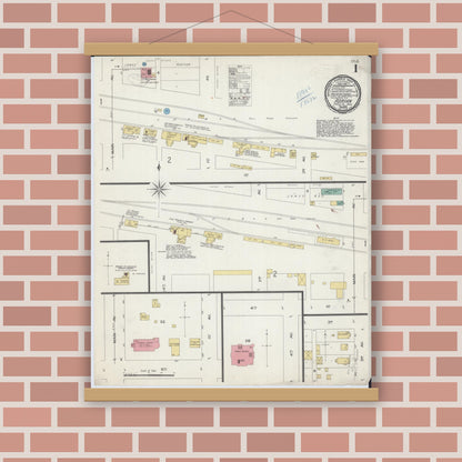 Old map wall art mockup — magnetic wood frame on brick wall — Sanborn Fire Insurance Map from Adrian, Nobles County, Minnesota (1899), Sheet #0001