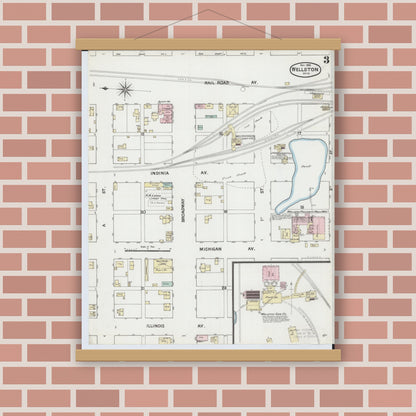 Old map wall art mockup — magnetic wood frame on brick wall — Sanborn Fire Insurance Map from Wellston, Jackson County, Ohio (1888), Sheet #0003
