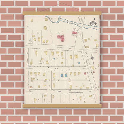 Old map wall art mockup — magnetic wood frame on brick wall — Sanborn Fire Insurance Map from McHenry, McHenry County, Illinois (1922), Sheet #0004