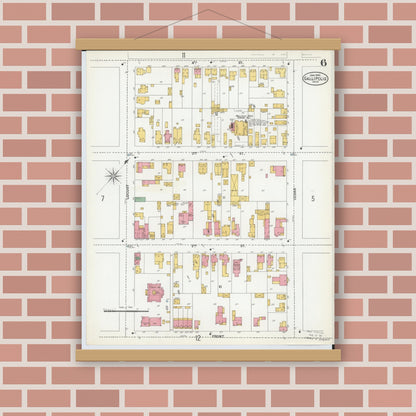 Old map wall art mockup — magnetic wood frame on brick wall — Sanborn Fire Insurance Map from Gallipolis, Gallia County, Ohio (1900), Sheet #0006