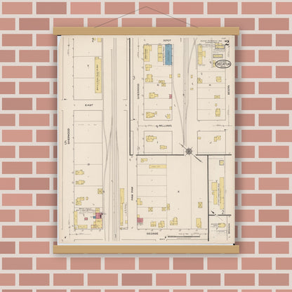 Old map wall art mockup — magnetic wood frame on brick wall — Sanborn Fire Insurance Map from Decatur, Van Buren County, Michigan (1922), Sheet #0002
