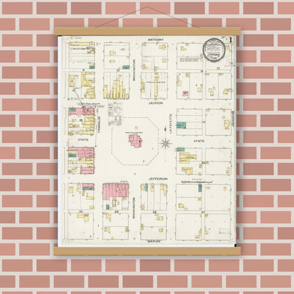 Old map wall art mockup — magnetic wood frame on brick wall — Sanborn Fire Insurance Map from Corydon, Wayne County, Iowa (1893) â€” Complete Set