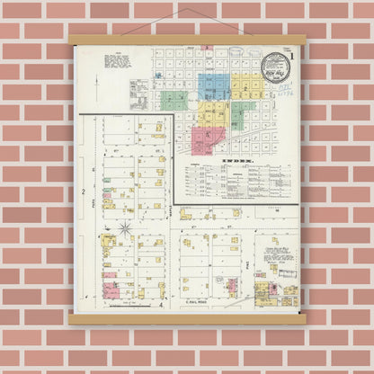 Old map wall art mockup — magnetic wood frame on brick wall — Sanborn Fire Insurance Map from Rich Hill, Bates County, Missouri (1898) - Complete Map Set
