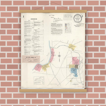 Old map wall art mockup — magnetic wood frame on brick wall — Sanborn Fire Insurance Map from Angola, Erie County, New York (1944) - Complete Map Set