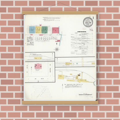 Old map wall art mockup — magnetic wood frame on brick wall — Sanborn Fire Insurance Map from Cass Lake, Cass County, Minnesota (1908), Sheet #0001