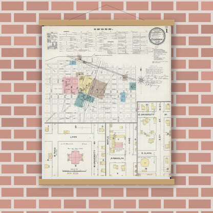 Old map wall art mockup — magnetic wood frame on brick wall — Sanborn Fire Insurance Map from Champaign, Champaign County, Illinois (1892) - Complete Map Set