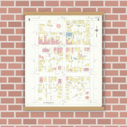 Old map wall art mockup — magnetic wood frame on brick wall — Sanborn Fire Insurance Map from Harrison, Hamilton County, Ohio (1938), Sheet #0003