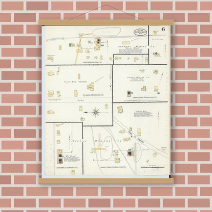 Old map wall art mockup — magnetic wood frame on brick wall — Sanborn Fire Insurance Map from Bessemer, Gogebic County, Michigan (1908), Sheet #0006