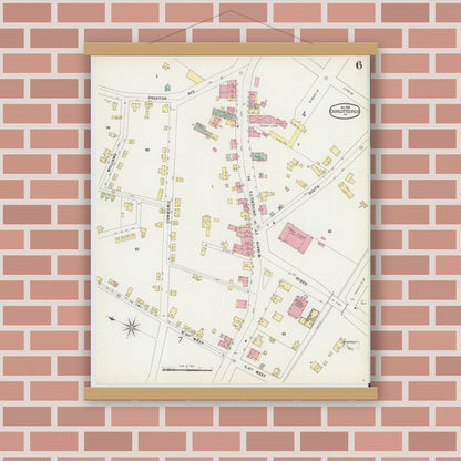 Old map wall art mockup — magnetic wood frame on brick wall — Sanborn Fire Insurance Map from Charlottesville, Independent Cities, Virginia (1896), Sheet #0006