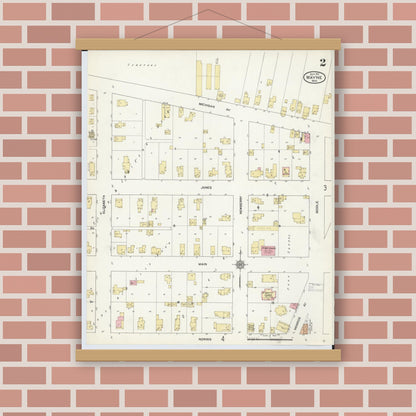 Old map wall art mockup — magnetic wood frame on brick wall — Sanborn Fire Insurance Map from Wayne, Wayne County, Michigan (1912), Sheet #0002