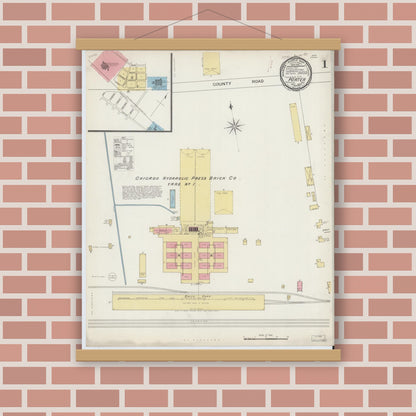Old map wall art mockup — magnetic wood frame on brick wall — Sanborn Fire Insurance Map from Porter, Porter County, Indiana (1893) - Complete Map Set