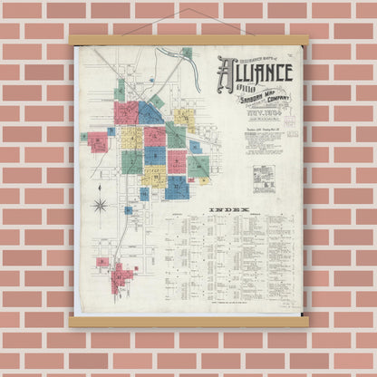 Old map wall art mockup — magnetic wood frame on brick wall — Sanborn Fire Insurance Map from Alliance, Stark County, Ohio (1904) - Complete Map Set