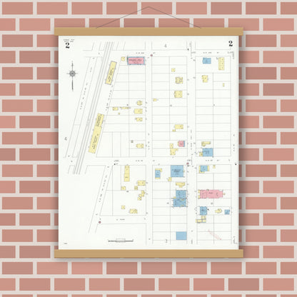 Old map wall art mockup — magnetic wood frame on brick wall — Sanborn Fire Insurance Map from Dania, Broward County, Florida (1934), Sheet #0002